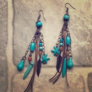 Bohemian Earrings, Tribal Earring, Leather, Fringe